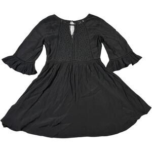 Forever 21 Black Ruffle Sleeve Dress Size M Goth Alternative Cottage Fairy Dark